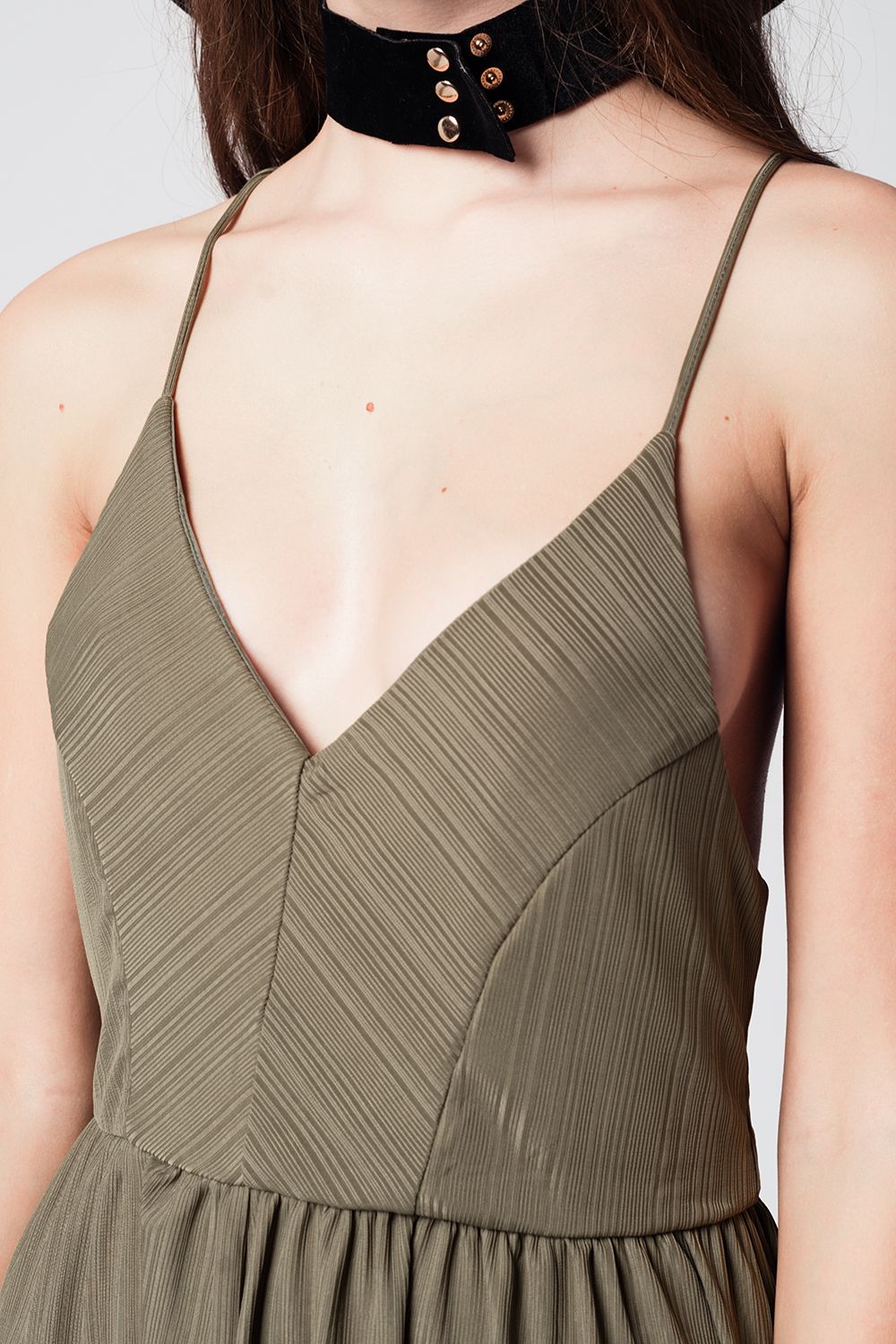 Kaki Romper With Bare Shoulders